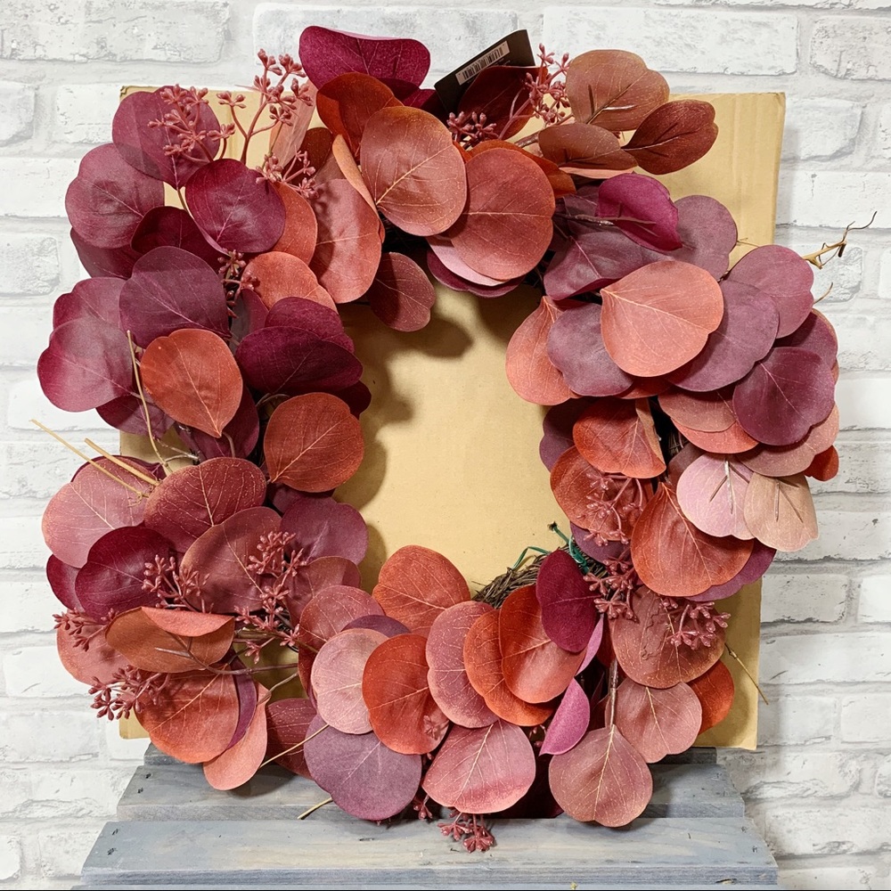 Threshold Burgundy Faux Floral Dried Leaves Wreath - Home Decor - Fall